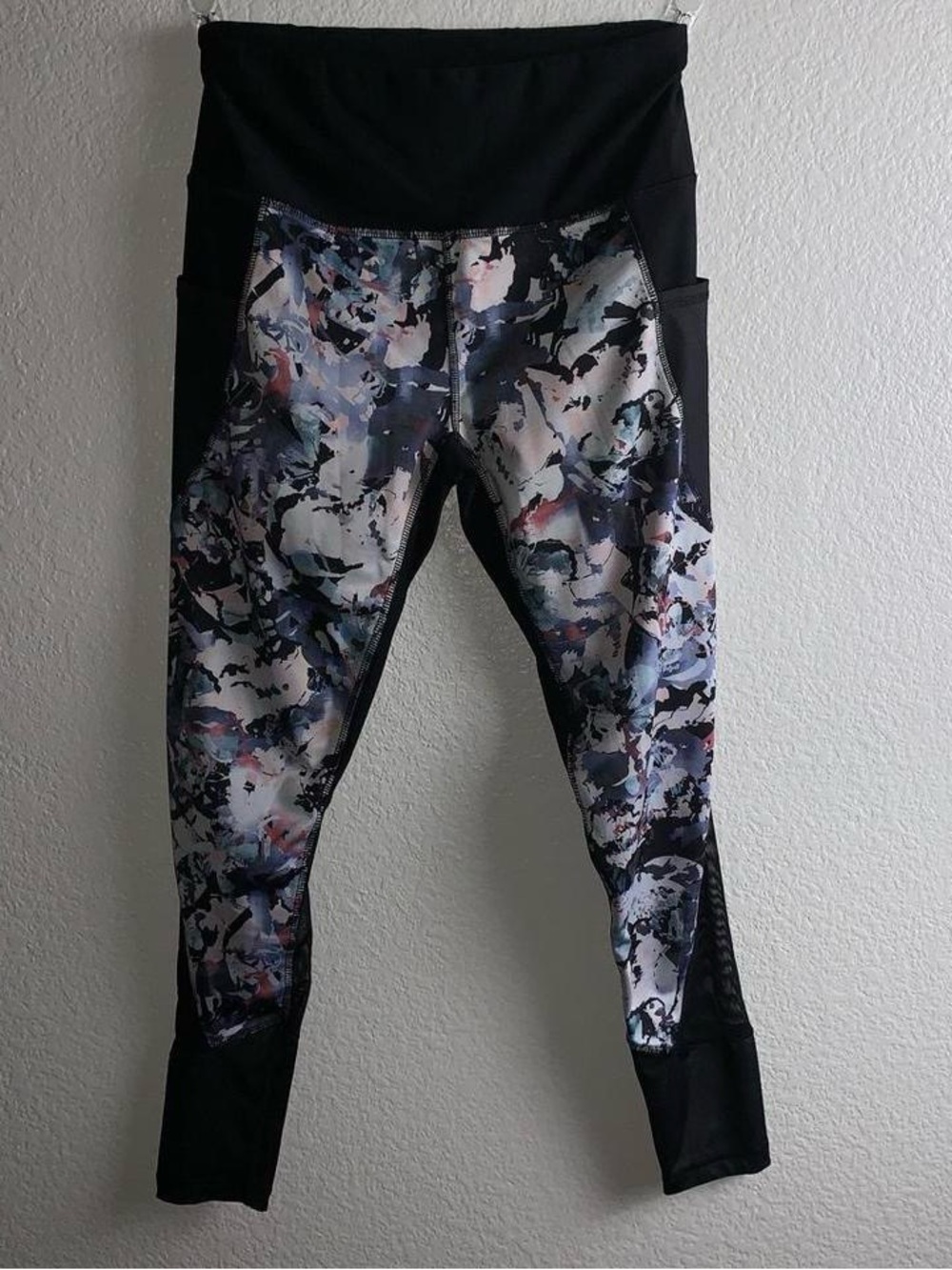 RBX High Waisted Floral Abstract Print Leggings Small Mesh Panel Workout Pants